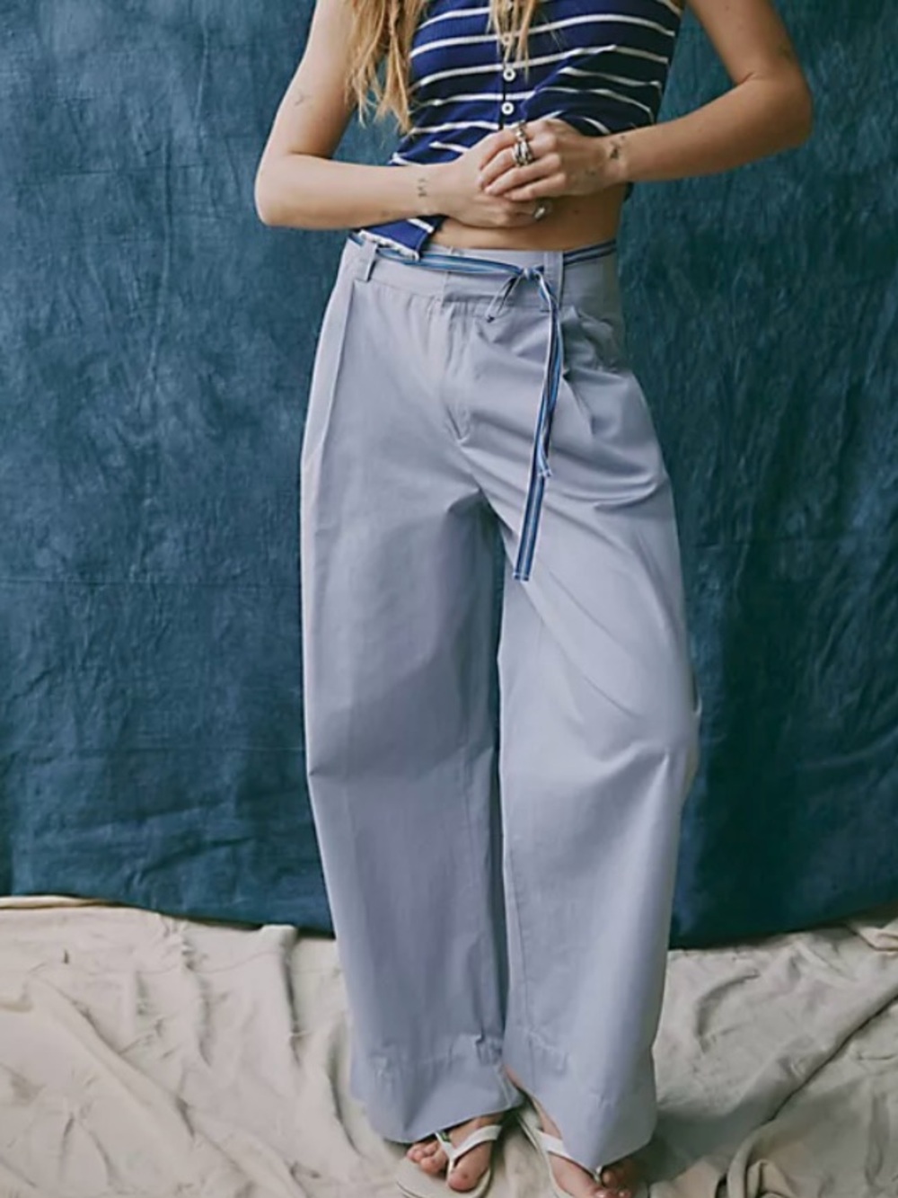 NWT Free People Blue & White Buckle Back Trouser Pants